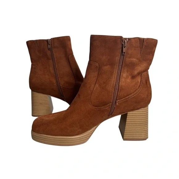 BP Keyla Platform Block Heel Square Toe Faux Suede Ankle Boots Women’s Size 11 - Picture 2 of 10